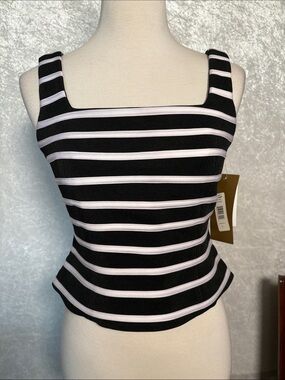 J S Collections Tank top  Black & White Striped square neckline Size 8P NWT